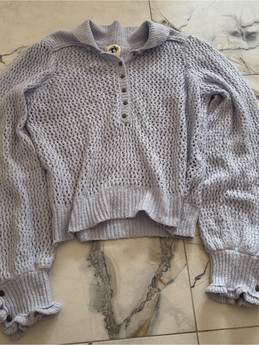 We The Free Light Lavender Open-Knit Henley Sweater